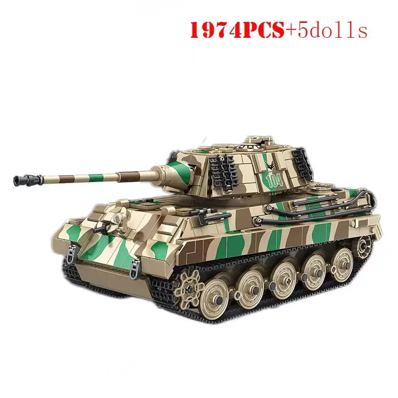 1974PCS WW2 Panzer Tiger II Heavy Tank Military Building Blocks German Armored Vehicle Soldier Bricks Kids DIY Toys Gift For Boy