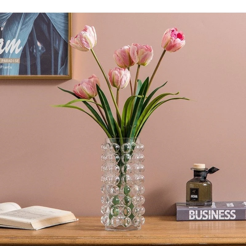 Modern Bubble Embossed Pattern Flower Vase Living Room Bedroom Decoration Art Transparent Hydroponic Glass Home