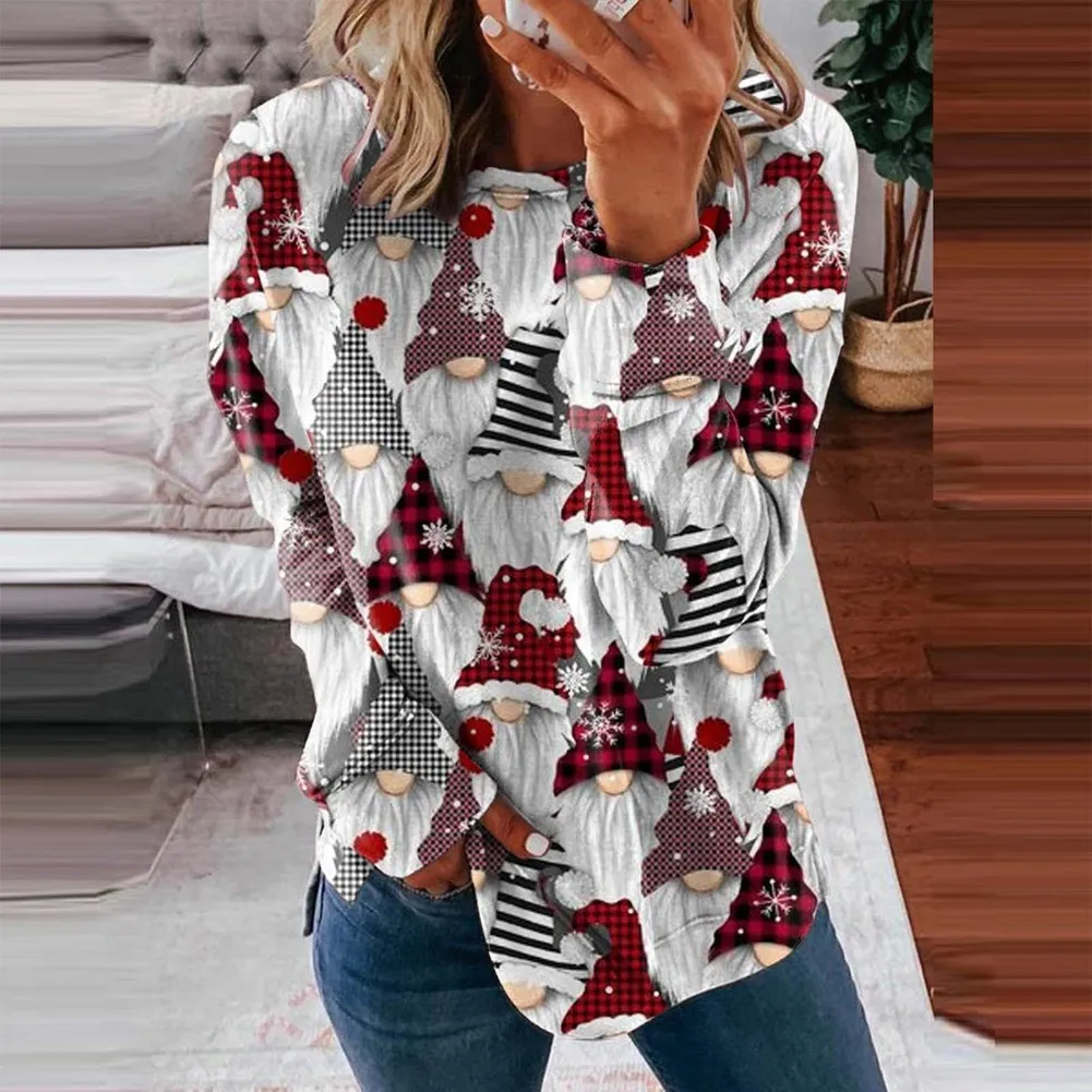 

Xmas Pullovers Autumn Woman Clothes Comfortable Fashion 3D Printed O-Neck Loose Long Sleeve Women's Sweatshirt Christmas