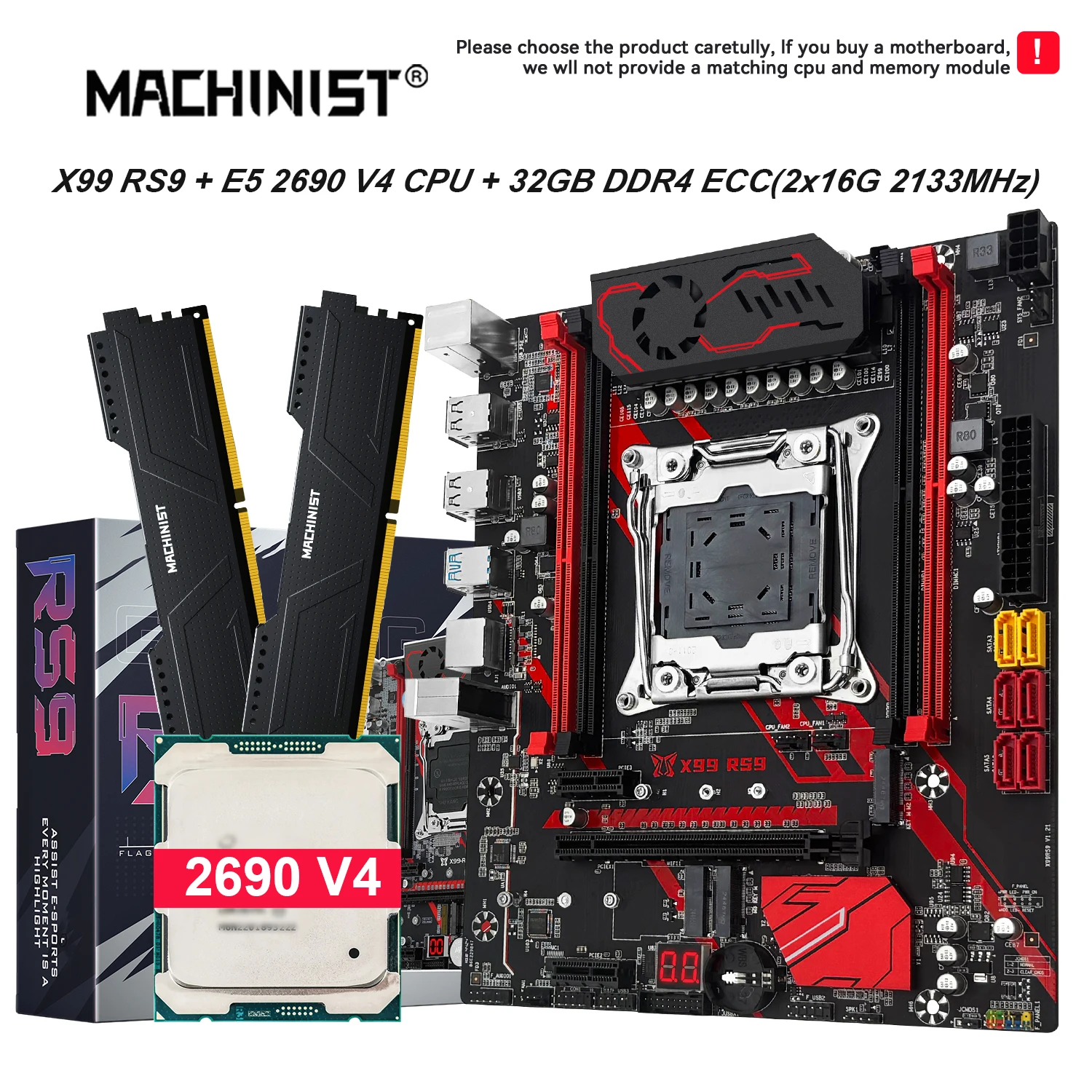MACHINIST X99 RS9 Motherboard LGA 2011-3 Set Optional Kits E5 2690 V4 CPU Processor With 32G DDR4 ECC RAM Memory Dual M-ATX