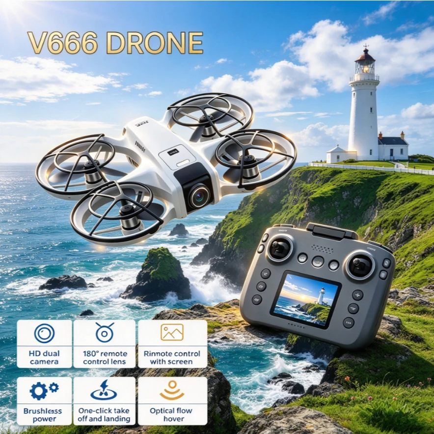 Original V666 Brushless Drone 8KHD 5G Wireless FPV Auto Obstacle Detection Stable Hover Headless Mode Foldable RC UAV Quadcopter