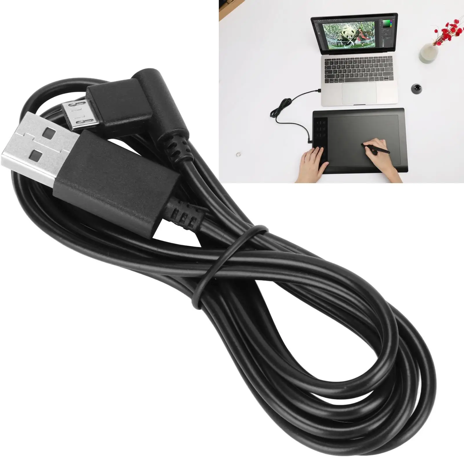 1.8m L-Shaped Micro USB Charging Cable - 480 Mbps Data Sync, Black, Compatible with for ctl480 & for ctl690