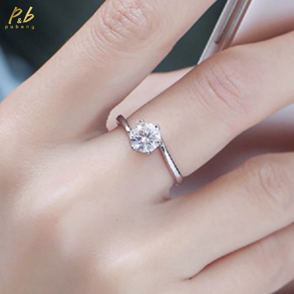 

PuBang ювелирные изделия из стерлингового серебра 925 пробы, простая круглая огранка, 0,5-3 карата GRA, муассанит, бриллиант, свадебные регулируемые кольца для помолвки, подарок
