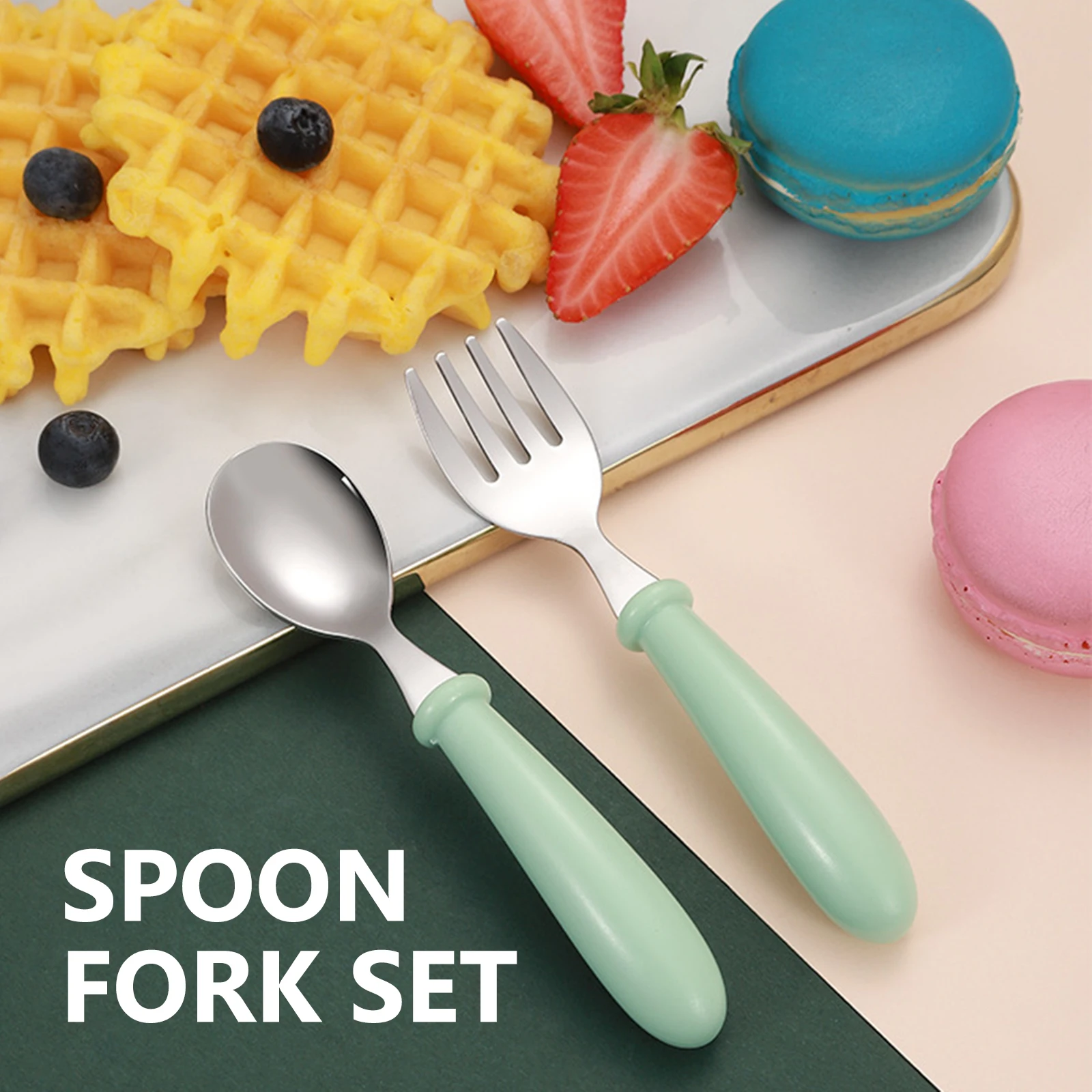

3 set Cutlery Set Stainless Steel ABS Material Toddler Spoon Fork Durable Lightweight Easy Storage Feeding Supplies