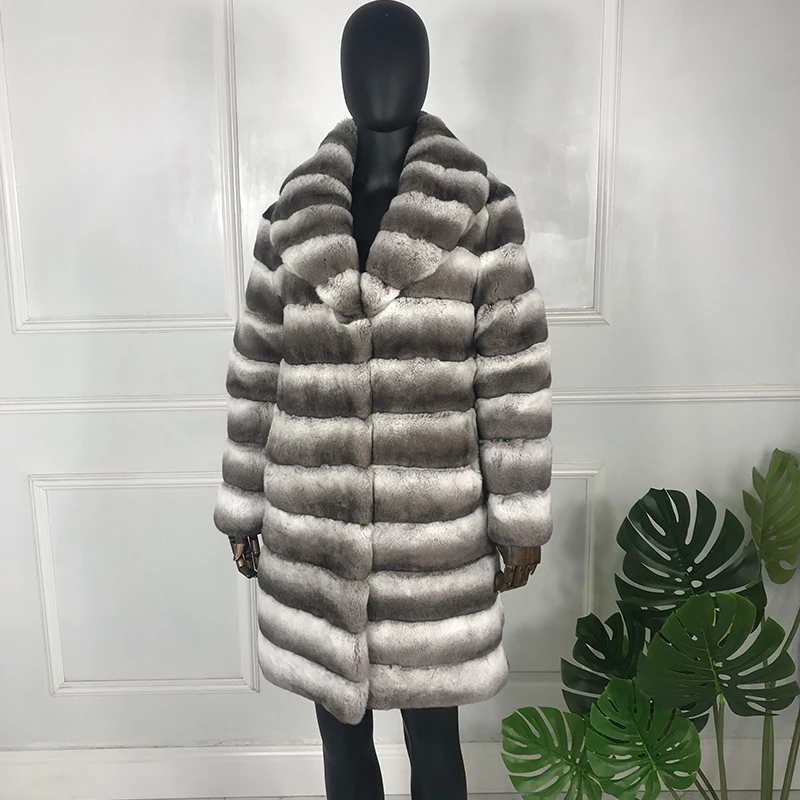 

Delightful Chinchilla Fur Jacket Coat Natural Rex Rabbit Fur Overcoat Women Long outwear High Fashion