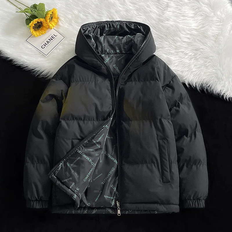 Winter Reversible Hooded Padded Jacket Men Women Thick Casual Streetwear