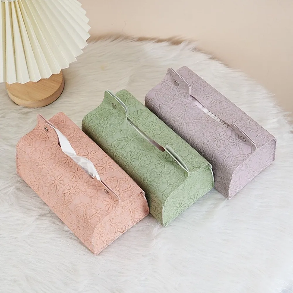 Minimalist PU Leather Tissue Box Cherry Blossom Pattern Durable Paper Tissue Case Decorative Napkin Holder Bedroom