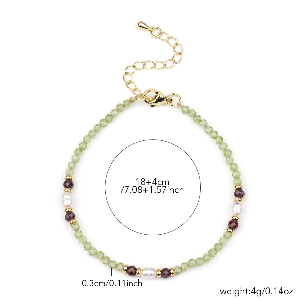 Gelang batu alam Peridot Garnet 3MM, gelang mutiara air tawar, gelang batu permata untuk wanita