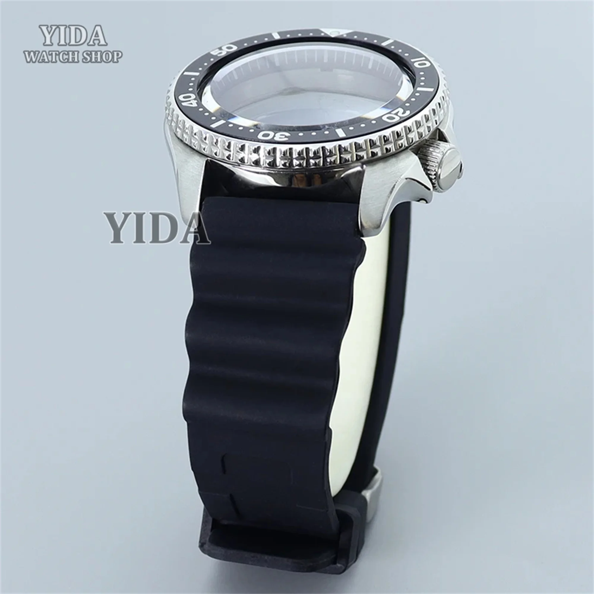 42 مللي متر SKX 007 ساعة حافظة المطاط سوار الياقوت كريستال ل NH35 NH36 الحركة التلقائية 28.5 مللي متر الطلب حافظة وزارة الدفاع استبدال