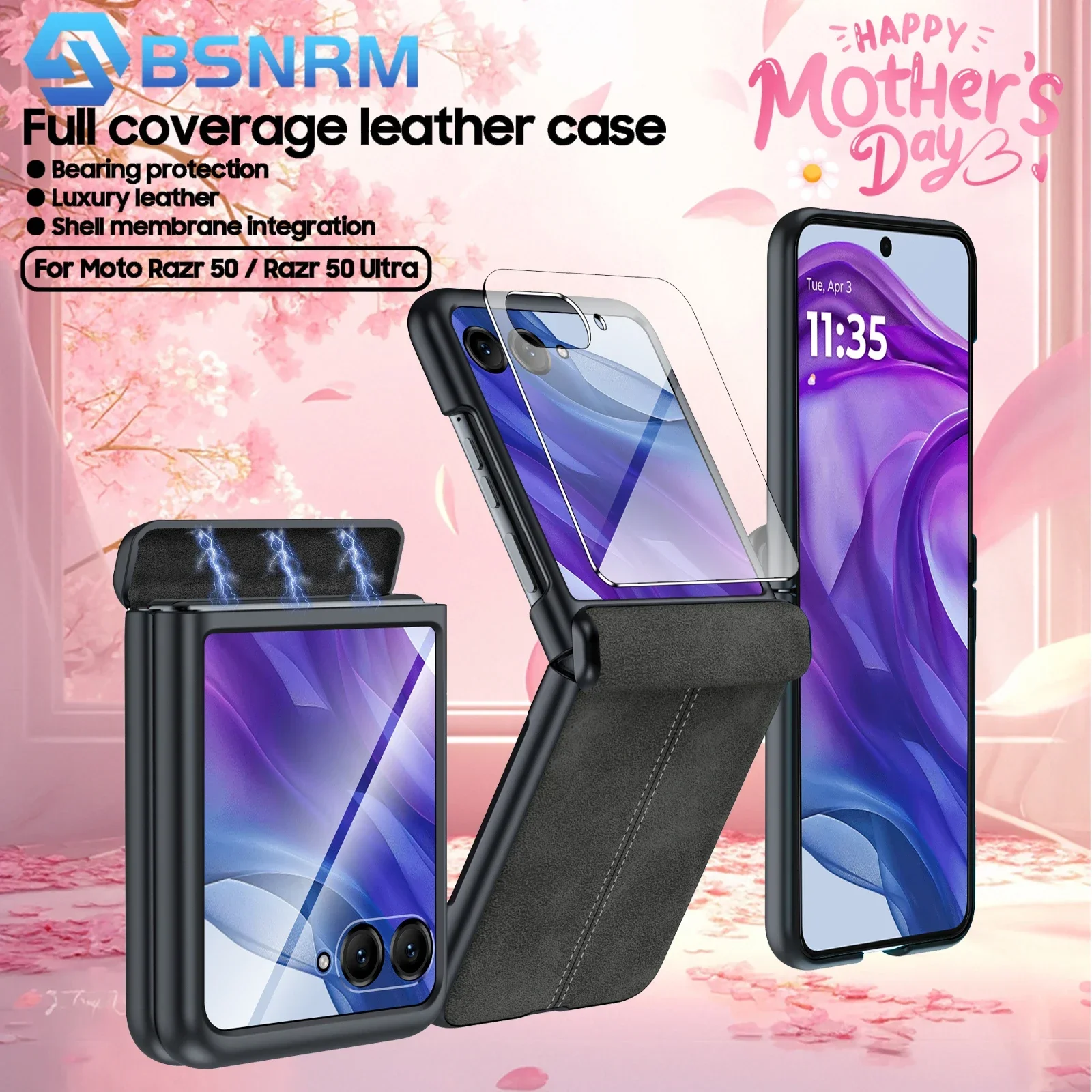 

Mother's Day Gift for Moto Razr50 Razr50 Ultra, Hinge Protection, Integrated Protective Case, Leather Shockproof Protective Case