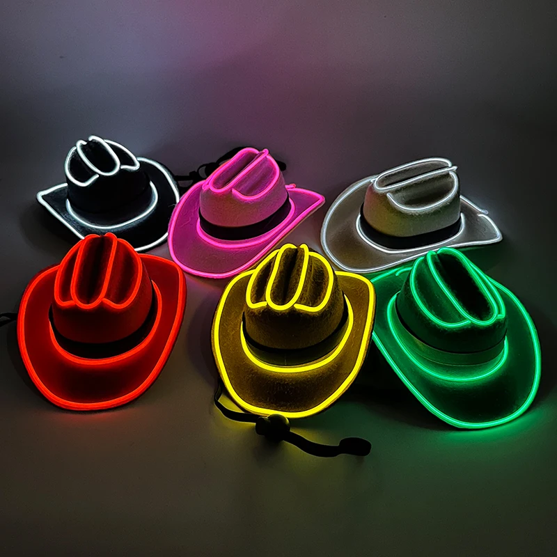 Topi koboi kecil LED topi kecil ringan kucing anjing peliharaan topi koboi berkilau mutiara Aksesori hewan peliharaan topeng topi lampu tanda bahaya