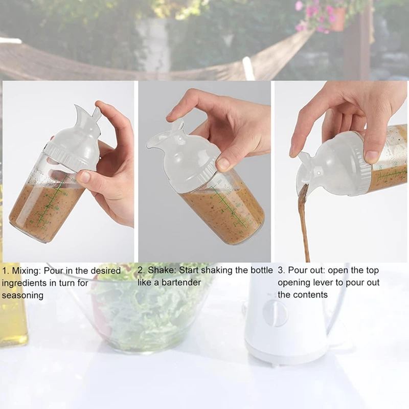 Salad Dressing Shaker Container Homemade Salad Dressing Bottle Mixer Measure Dressing Pour Soft Grip 200Ml