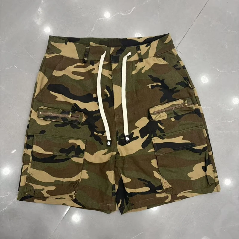 Camo Cargo Shorts für Herren, Baggy Multi-Pocket-Shorts mit Kordelzug in der Taille, Baumwolle, Streetwear, Hip-Hop, Camouflage, knielang, taktische Shorts – Detail 2