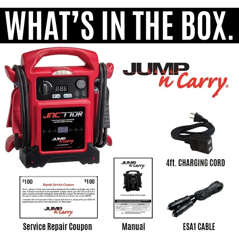 Jump-N-Carry JNC770R Jump Starter, 1700 pico Amplificador Premium, 12 Volts