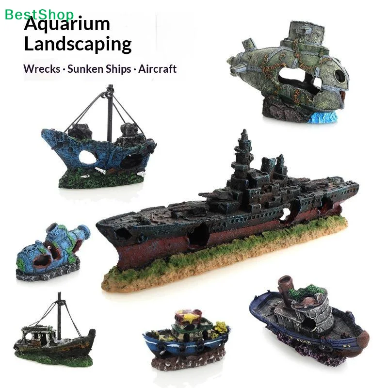 Saltwater Tank - Aquarium-Harz-Dekoration in Form eines versunkenen Schiffes