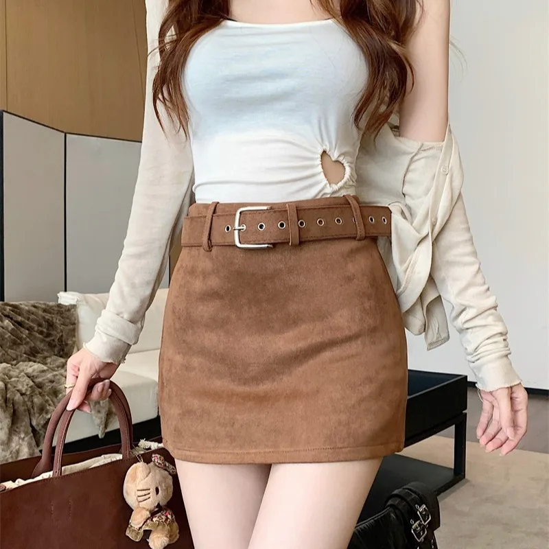 

High Waist ort Skirt Women's Faion Retro Sle Leather Velvet Slim Fit Bodycon Skirt Korean Sle Commute A-Line Skirt