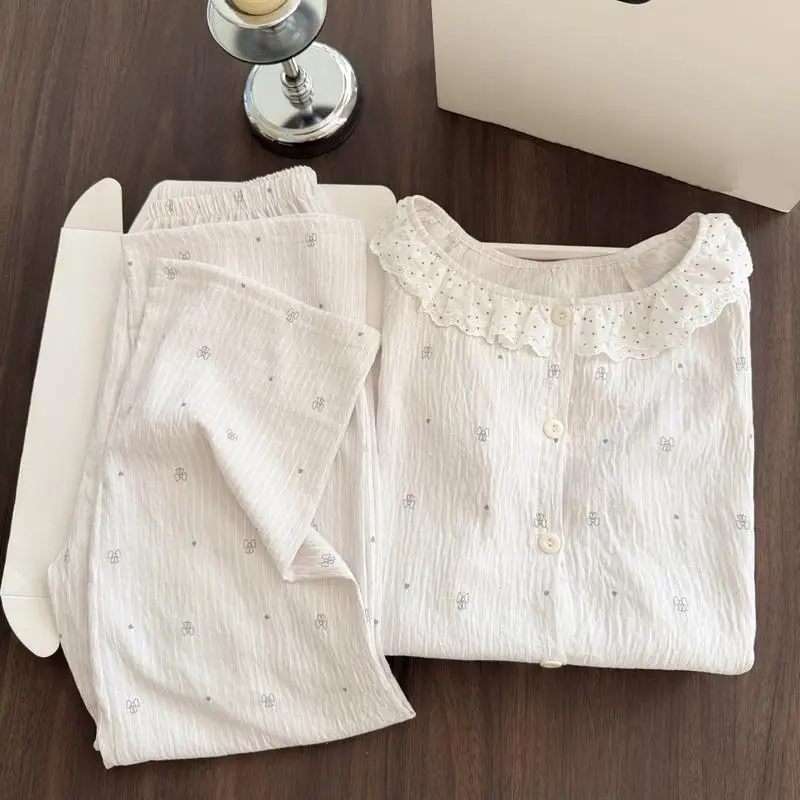 Women's new lace long sleeved long pants home suit set women's spring and autumn pajamas student sweet princess two-piece set