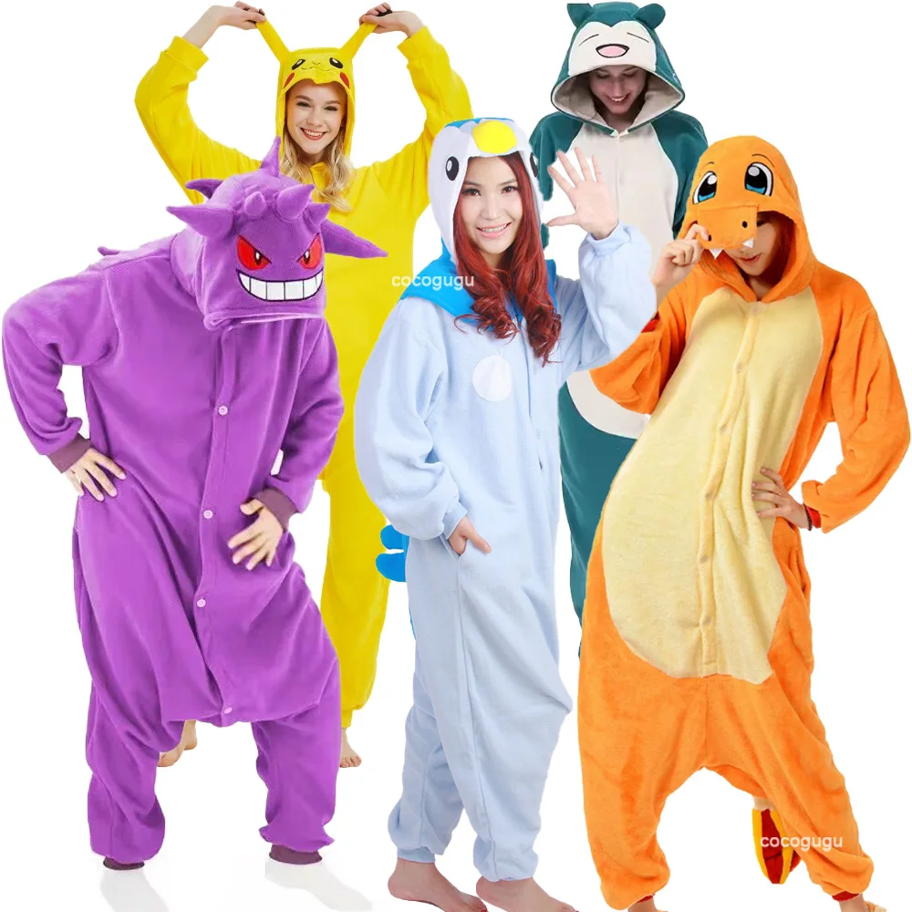 

Anime Pokemon Hallween Cosplay Costume Kigurumis Onesie Carnival Party Outfit Gengar Pikachu Funny Jumpsuit Adult Women Men