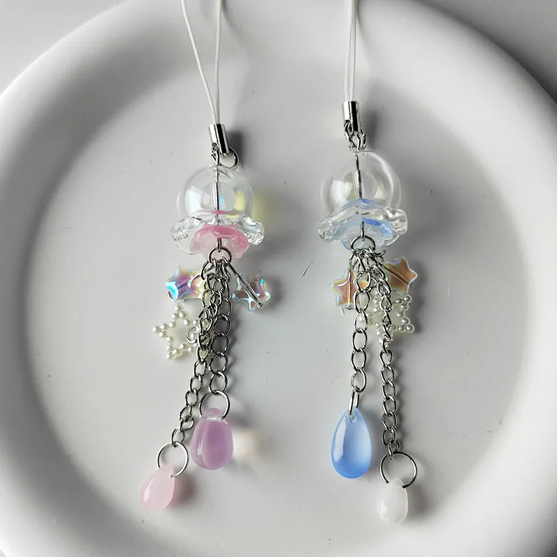 Handmade jellyfish beaded phone charm y2k star fairy core keychain