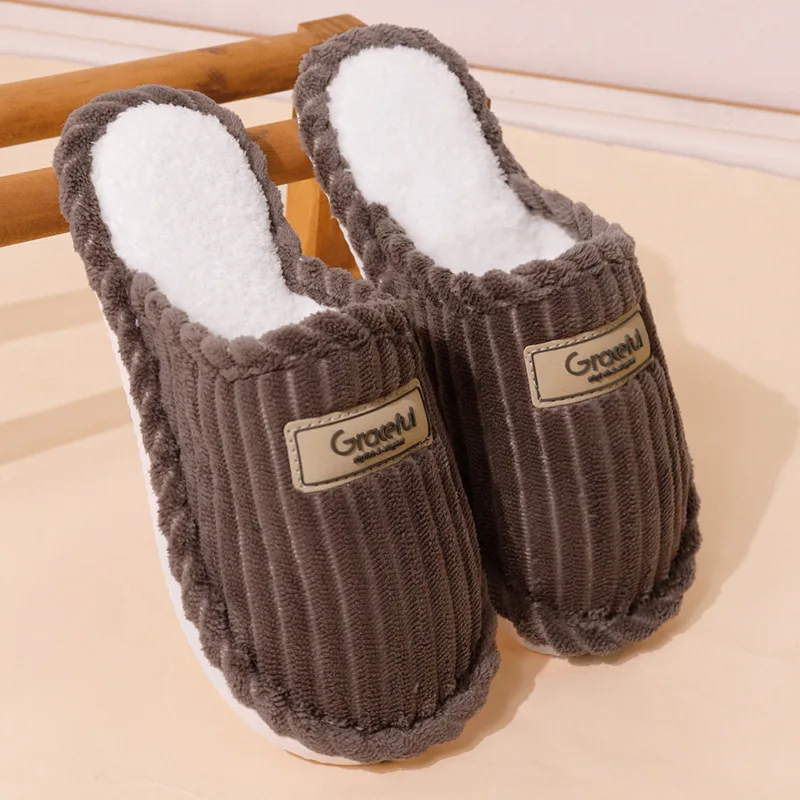 Bequeme Hausschuhe für Damen mit weicher Sohle, leichte, warme Plüsch-Winterhausschuhe für Damen, rutschfeste Cord-Slip-On-Schuhe für den Innenbereich – Detail 10