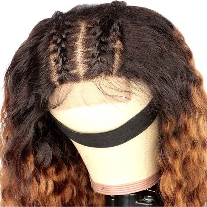 Lange 180Density Soft 26 Zoll Ombre Brown Kinky Curly Lace Front Perücke für schwarze Frauen Babyhaar vorgezupft täglich ohne Kleber