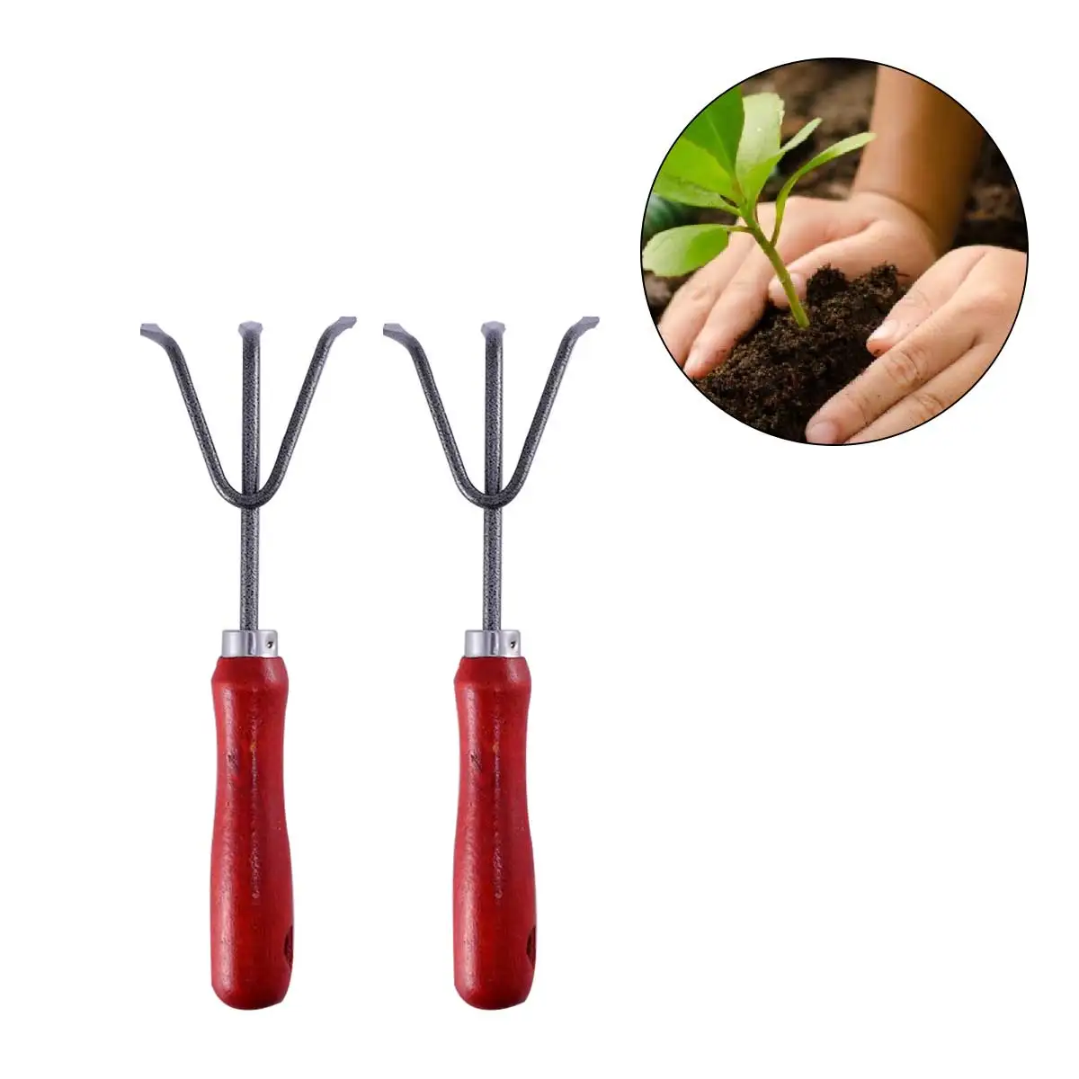 2 pcs คราดสามฟัน MINI สวนเครื่องมือเหล็กทนทานวัสดุหญ้าขนาดเล็กกําจัดเป็นมิตรกับสิ่งแวดล้อมพลั่ว Spade