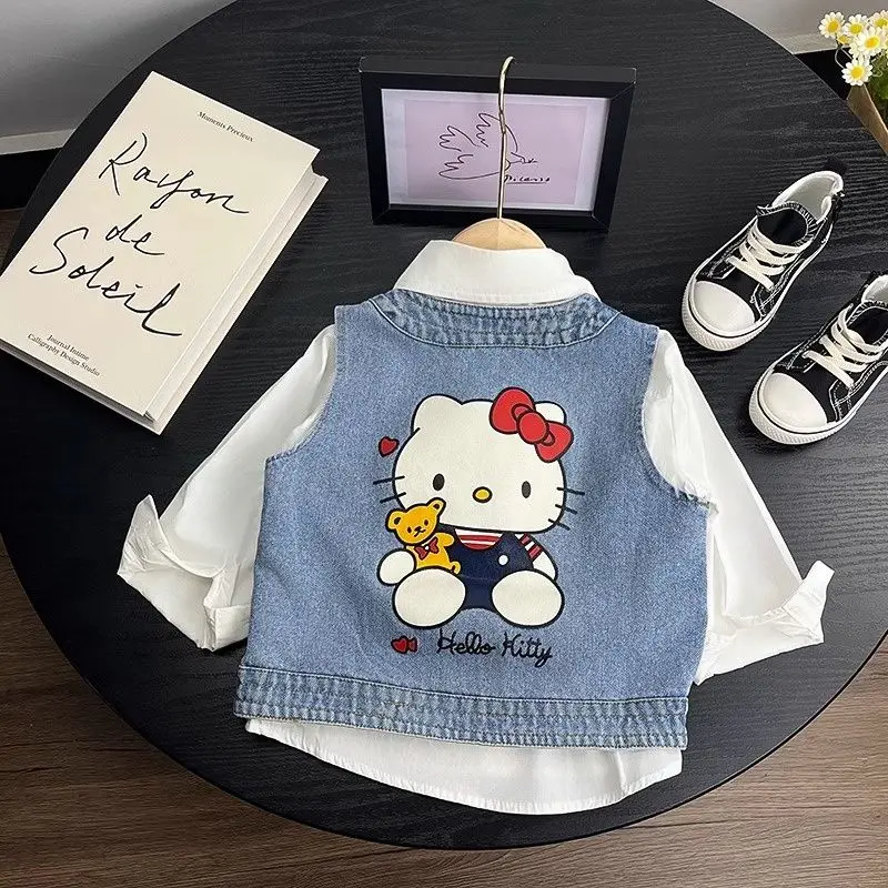 

Kawaii Sanrio Children Cartoon Cute No Sleeve Coat Vest Autumn Hello Kitty Student Windproof Vest Birthday Gift for Girls