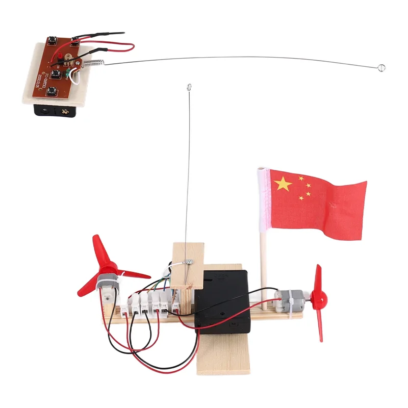 A41Z-Assembled Wind Turbine Model Boat Wooden Remote Control Boat DIY Science Educational Toys Gift Creative Model