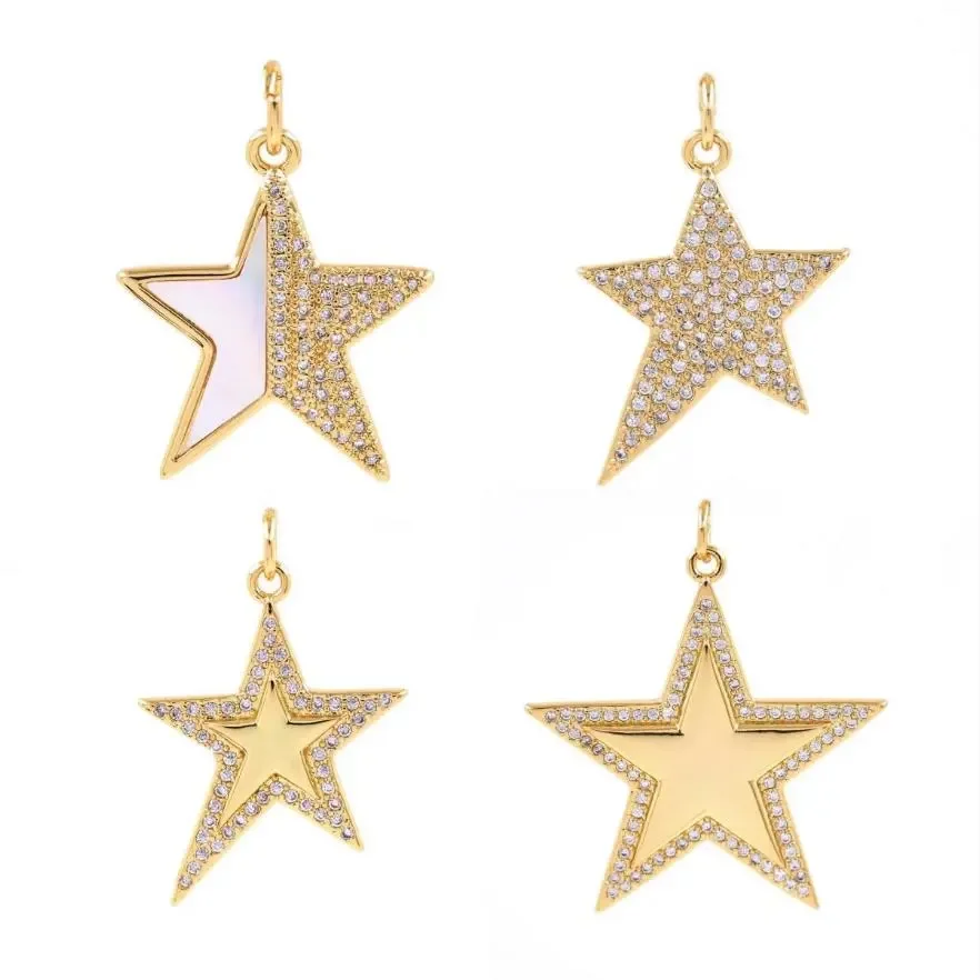 

Unique Star Charm Jewelry Pendant Copper Plated Gold Inlaid Cubic Zircon Star Shape Necklace Pendant Accessories For DIY Jewelry