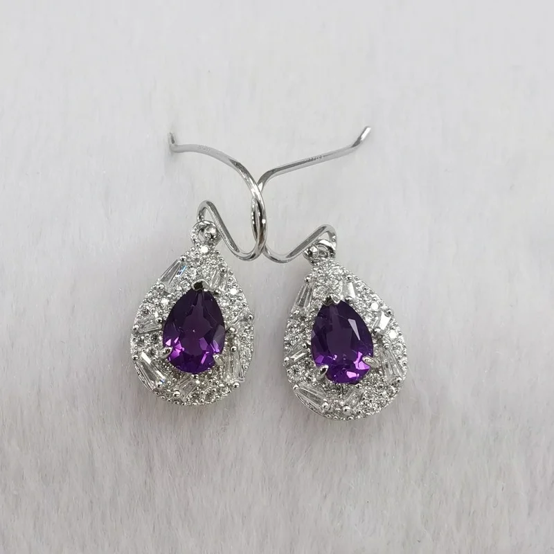 SACE GEMS Fashion Jewelry Earrings for Women 100% 925 Sterling Silver Amethyst Eardrop Wedding Party Fine Jewelry Holiday Gift