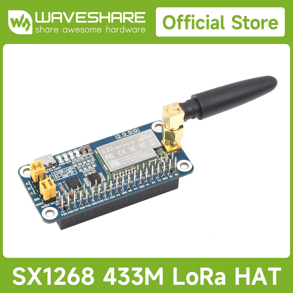 

Шляпа Waveshare SX1268 LoRa для Raspberry Pi, модуляция расширенного спектра, диапазон частот 433 МГц для Raspberry Pi 5/4B/3B/Pi Zero