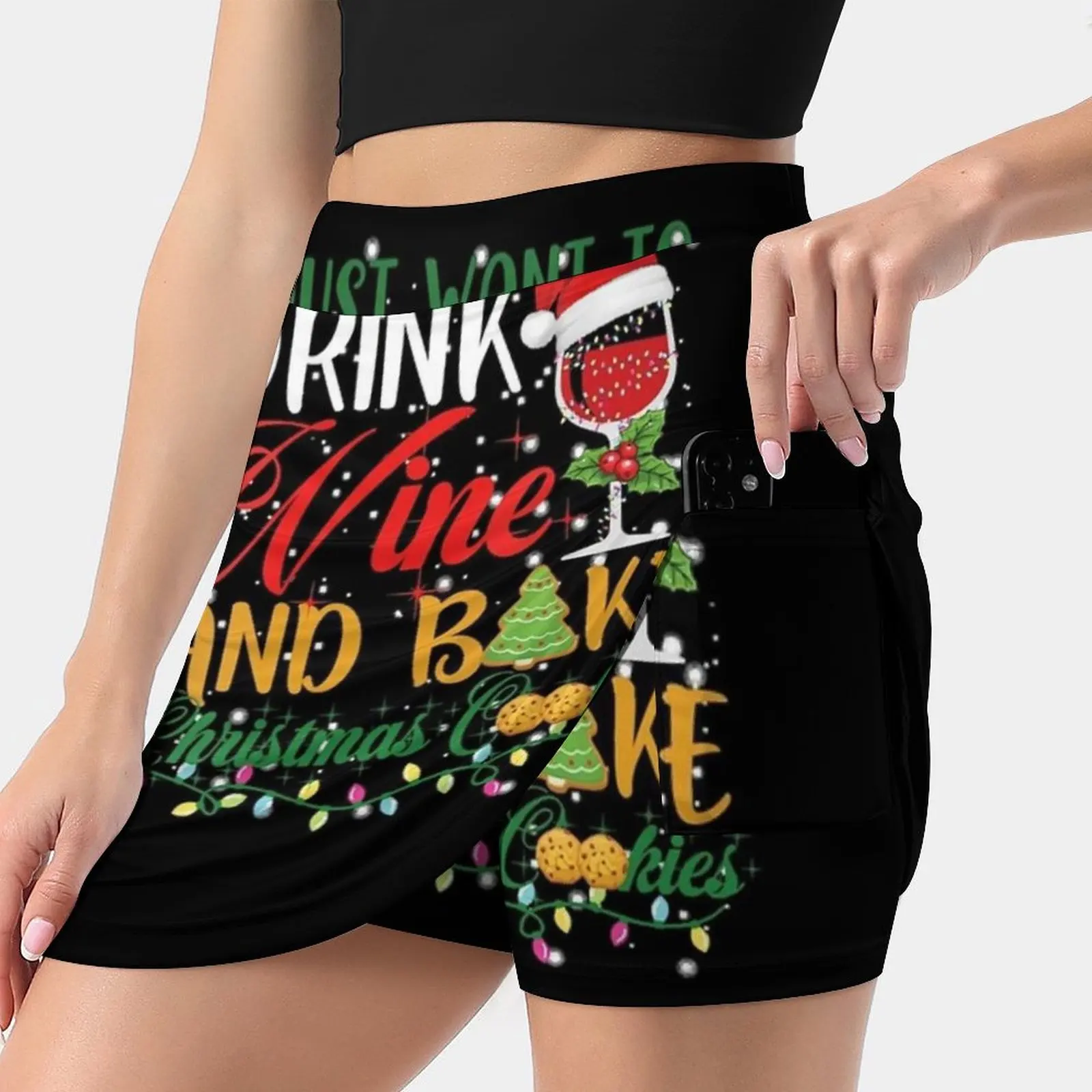 Womens I Just Want To Drink Wine And Bake Christmas Cookies Women's skirt Sport Skort Skirt With Pocket Fashion Korean Style