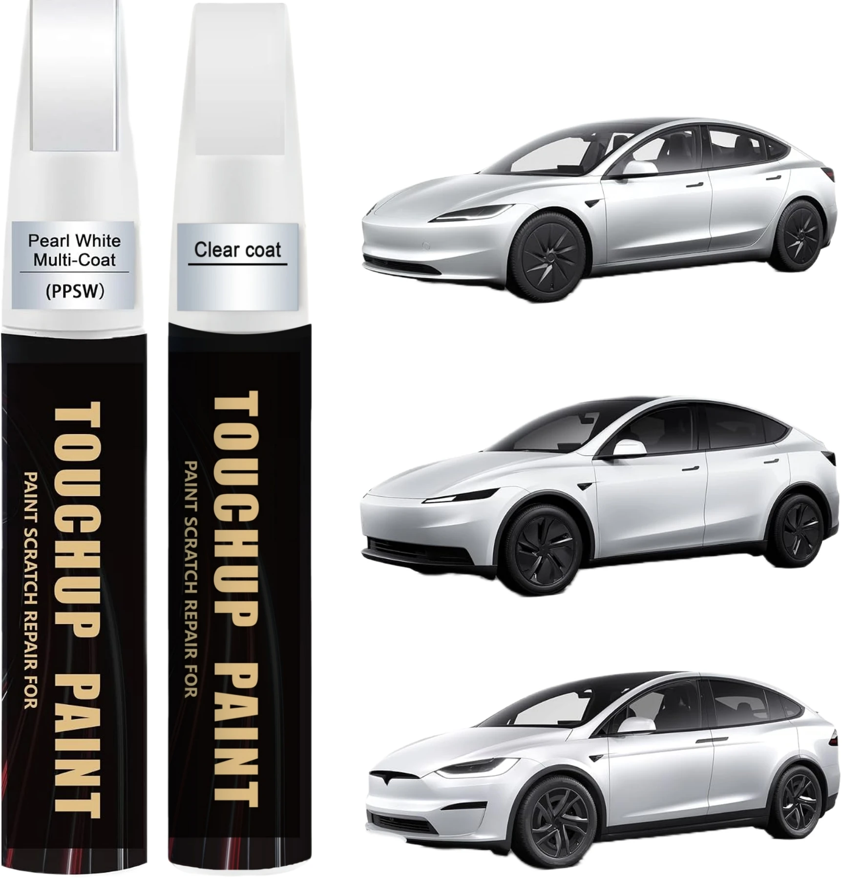 Pearl White Multi-Coat PPSW for Tesla Touch Up Paint Kit[2K Clear Coat Included],Exact Color Match Touch Up Paint