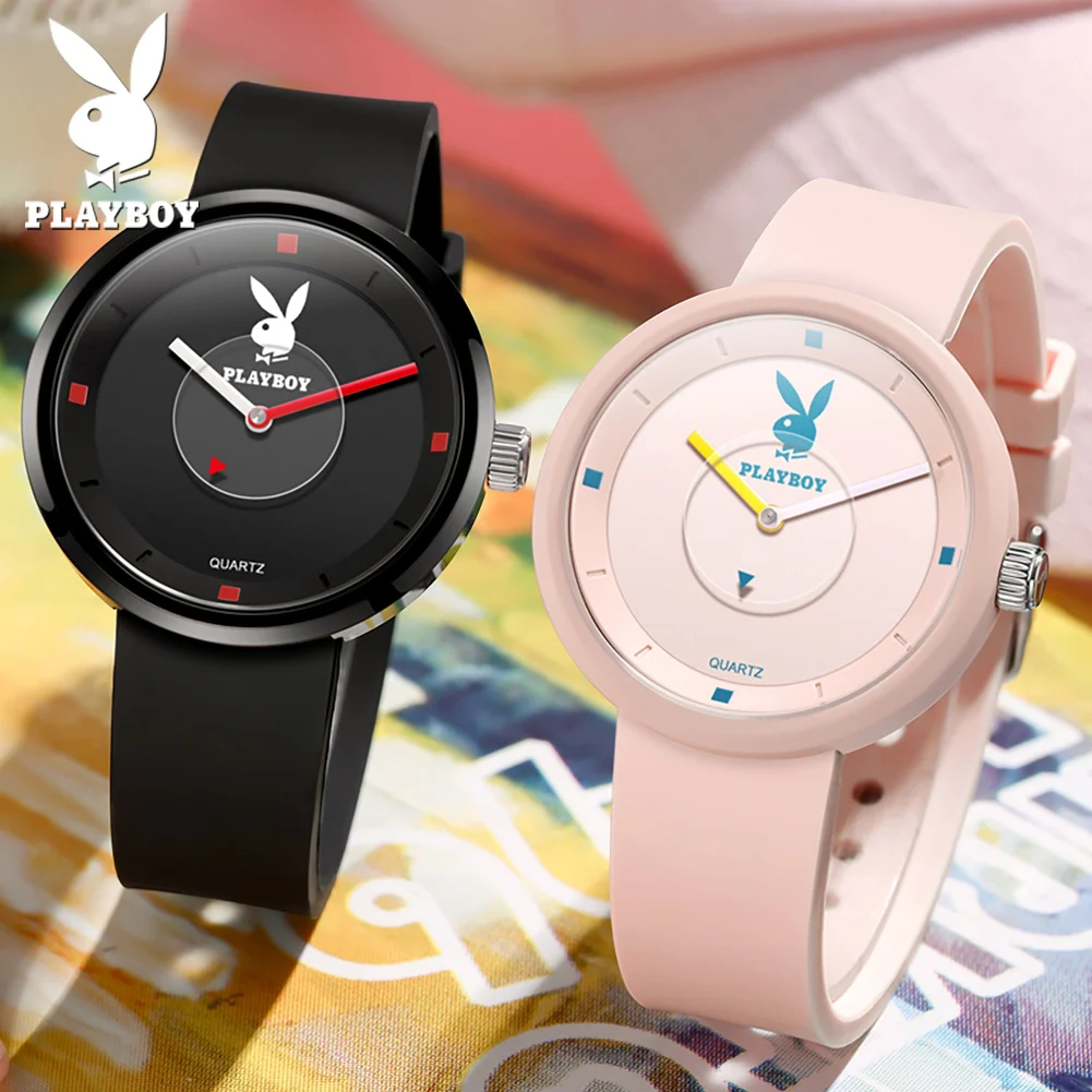 PLAYBOY 3059 Fashionable Brand Women Original Quartz Movement Watch Vibrant Tide Comfortable Silicone Strap 30M Waterproof Watch