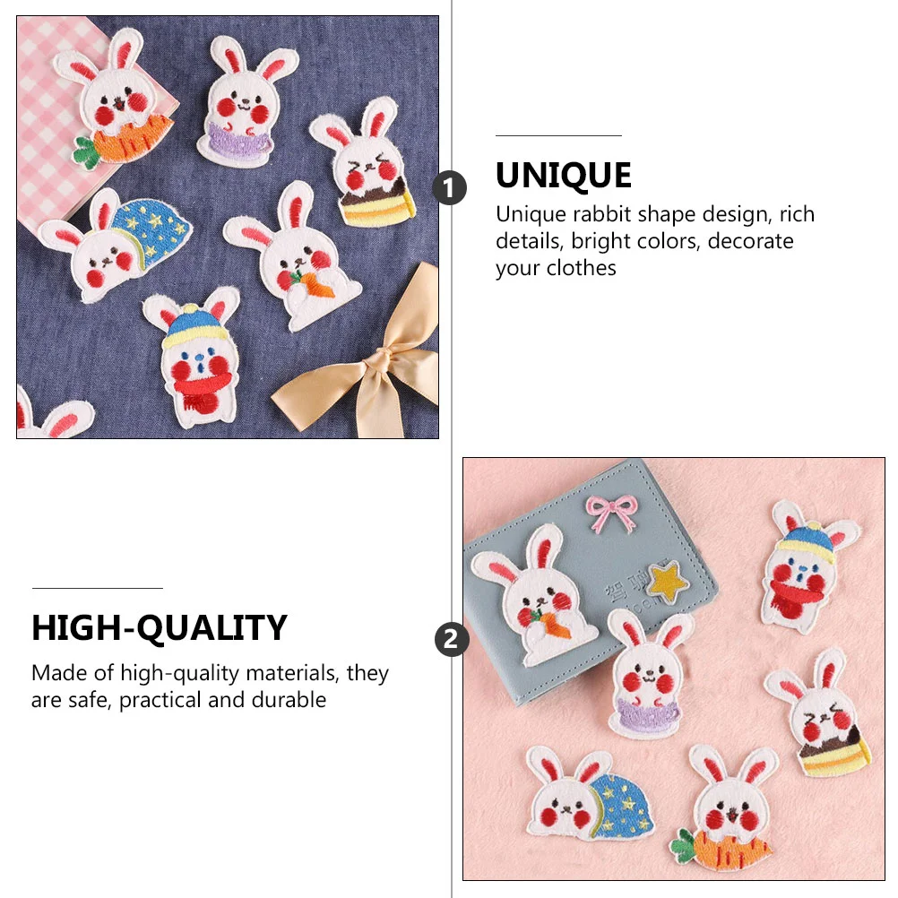 6 Pcs Dreses Bunny Stickers Clothing Sewing Appliques Jeans Repair Patch Shoes and Hats Repairing Patches Material