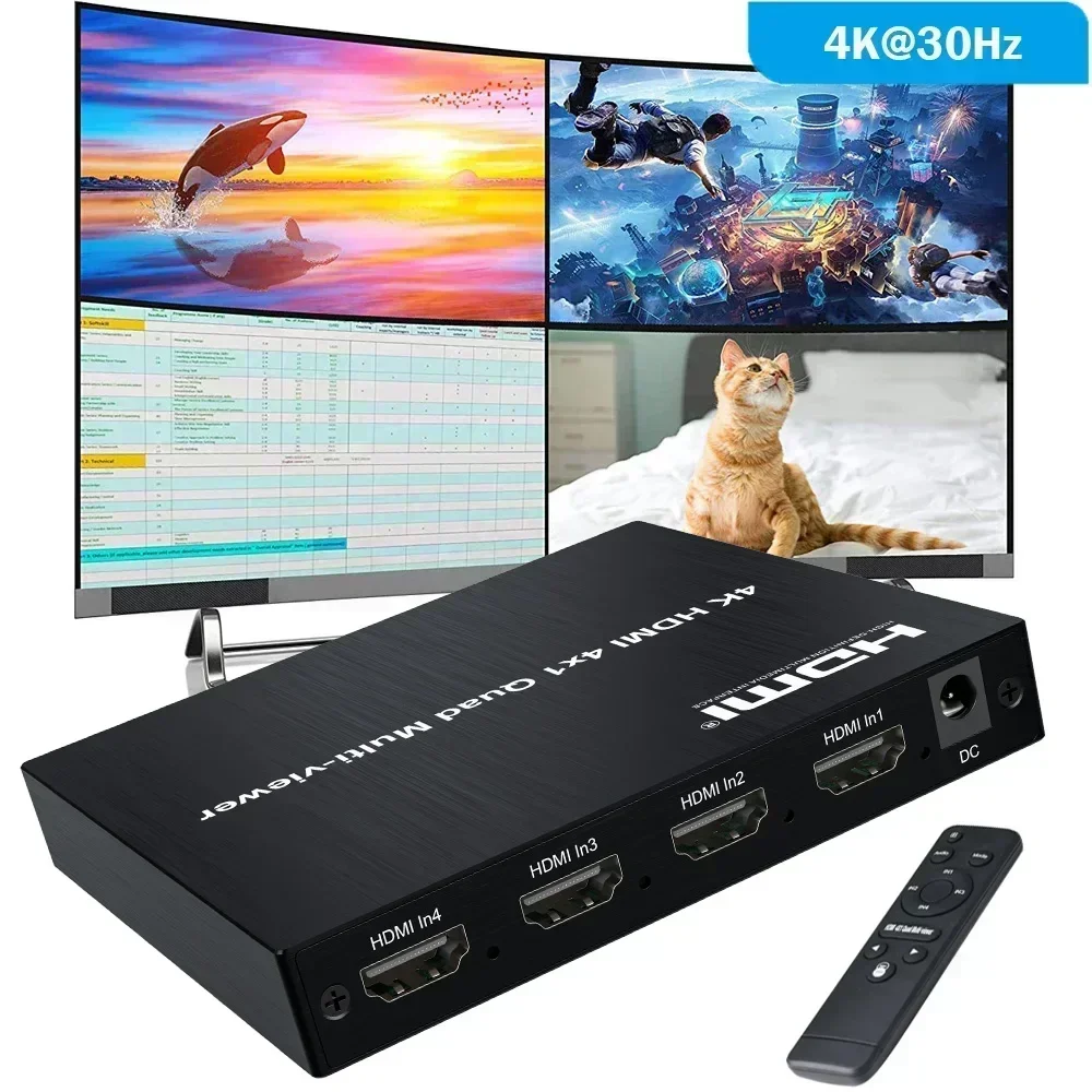 4K 4x1 HDMI Quad Multi-viewer Dual Display 2 3 4 Screen Segmentation Multi Screen Seamless Switcher Video Multiplexer 1080p 60hz