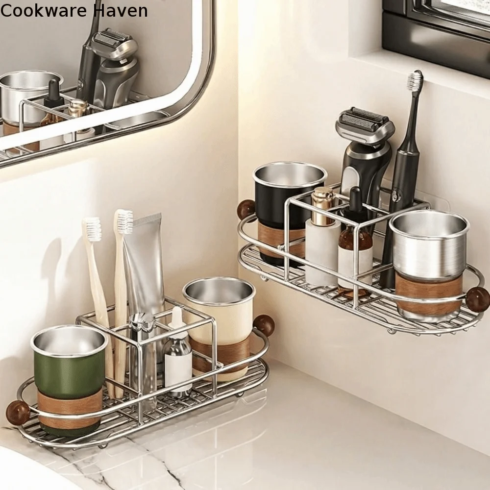 Stainless Steel Toothbrush Holder Quick Dry Rustproof Toothpaste Rack Space Saving Waterproof Cutlery Storage Rack for Bathroom