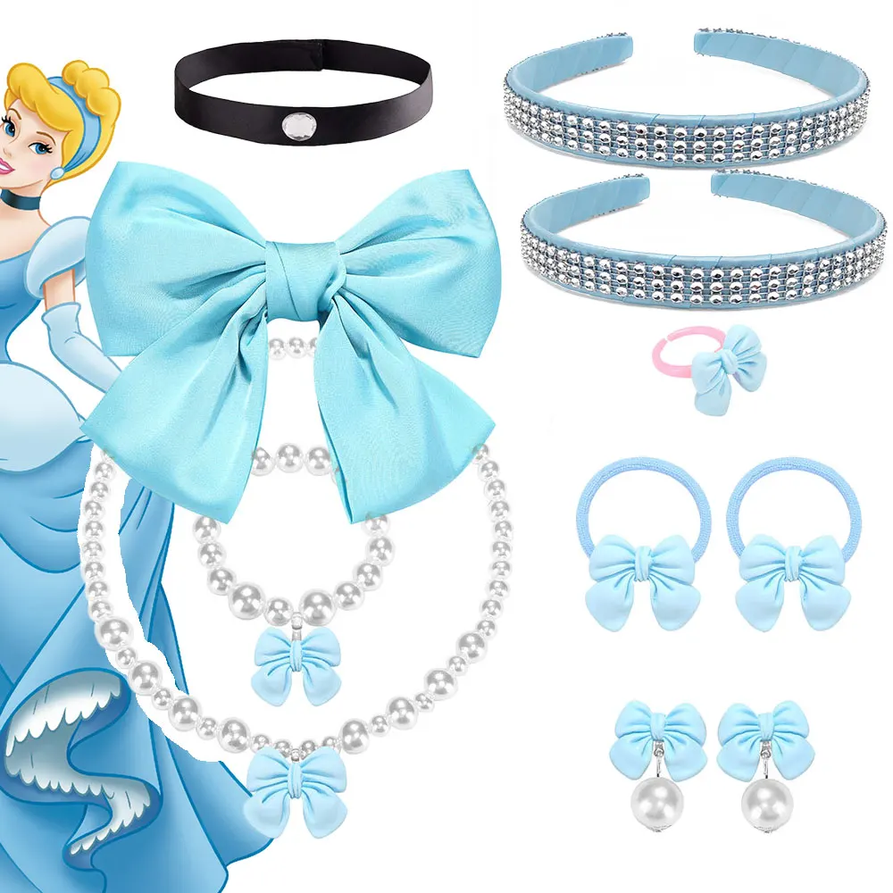 

Disney Cinderella Headband Bow Headwear Necklace Earrings Bracelet Kit for Kid Role Play Girls Princess Party Cosplay Accessory