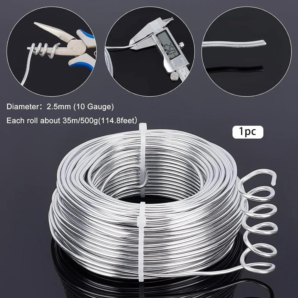 1 Roll Aluminum Wire, 35m Silver Aluminum Modelling Craft Wire for JewelryCraft, Modelling Making, Armatures and Sculpture 2.5mm