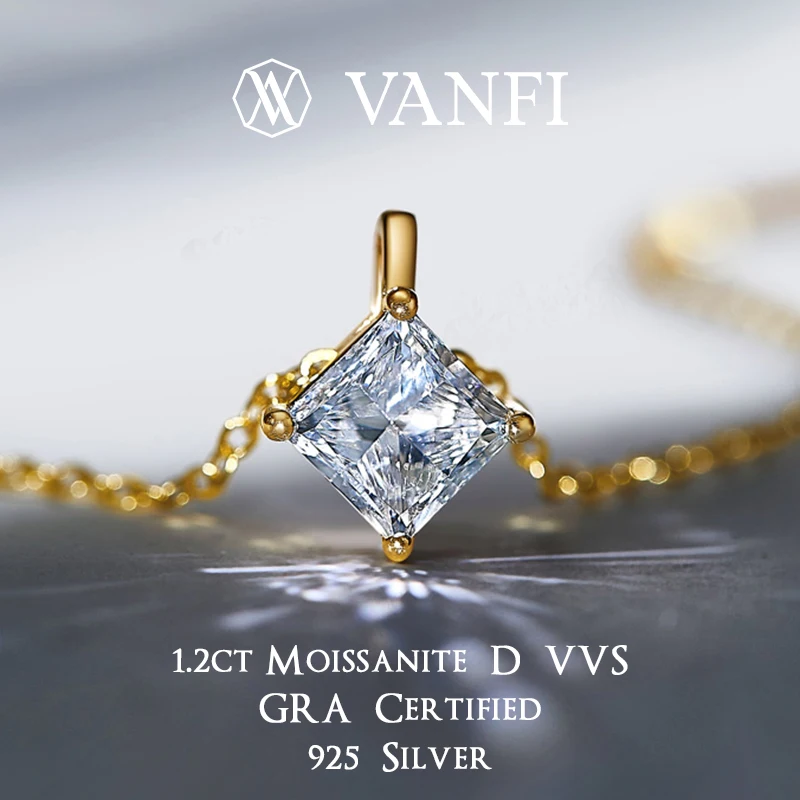 

Kfvanfi стерлингового серебра 925 пробы квадратный лабораторный бриллиант Муассанит классическое женское ожерелье 18 К позолоченный роскошный кулон ювелирные изделия подарок