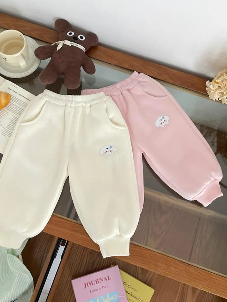 Pantaloni Invernali per Bambini Thiened Fce, Nuova Versione Coreana per Ragazze, in Velluto di Agnello con Cartoni Animati, Casual con Risvolto