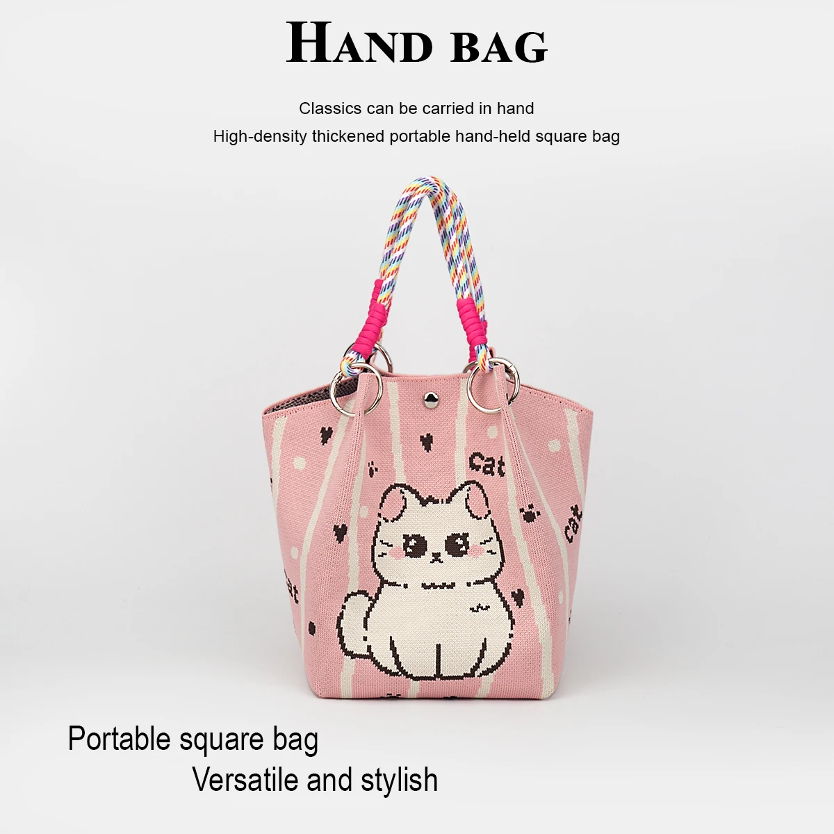 

1 Cute Cartoon Animal Knitted Handbag with Magnetic Snap Closure, Large Capacity for Holding Mobile Phones, Books, Water Bottles, Cosmetics, Suitable for Daily Commuting, Shopping, Photography, Travel, Vacation, and Commuting Use, Versatile for All Season