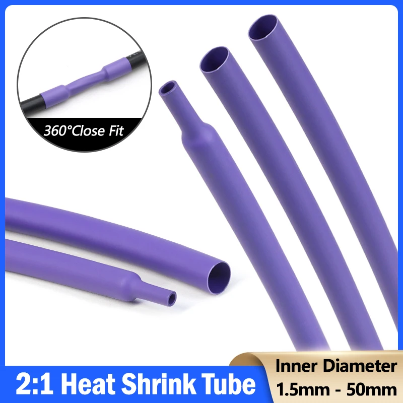 1m - 10m 2:1 Purple Heat Shrink Tube Diameter 1.5mm ~ 50mm Electrical Wire Wrap Cable Protecctor Heatshrink Insulated Sleeving