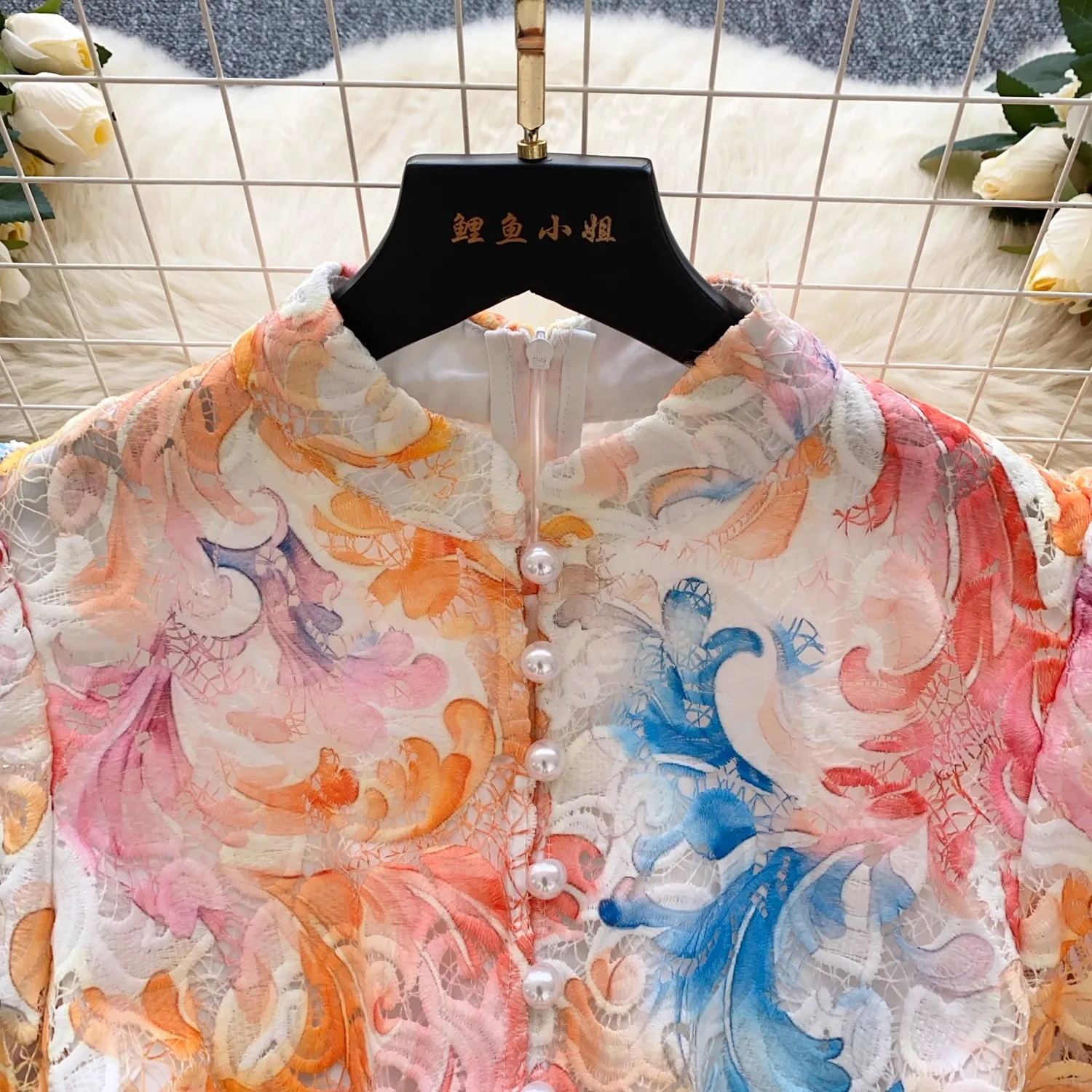 Summer Elegant Water Soluble Lace Embroidery Flower Dress Women Long Sleeve Hollow Out Single Breasted Belt Mini Party Vestidos