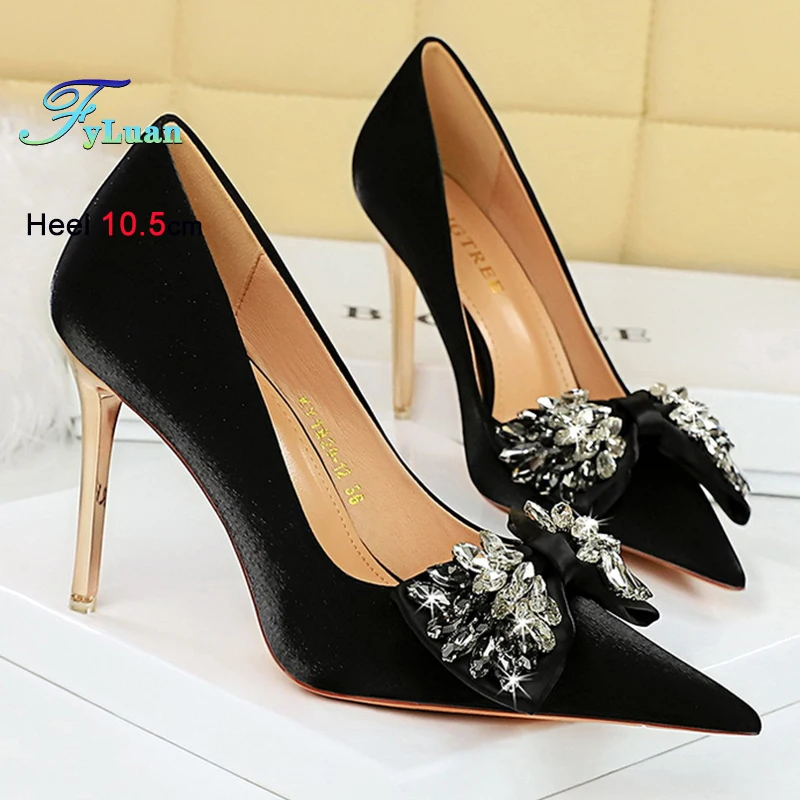

Новые стильные женские туфли-лодочки, легкие роскошные туфли на высоком каблуке, шелковые туфли на высоком каблуке со стразами и бантом, женские одиночные туфли на шпильке