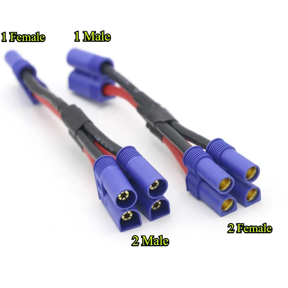 1/2Pcs/lot EC5 Parallel Battery Connector Cable Dual Extension Y Splitter 12AWG Silicone Wire 10/15CM Y Style For RC Toys