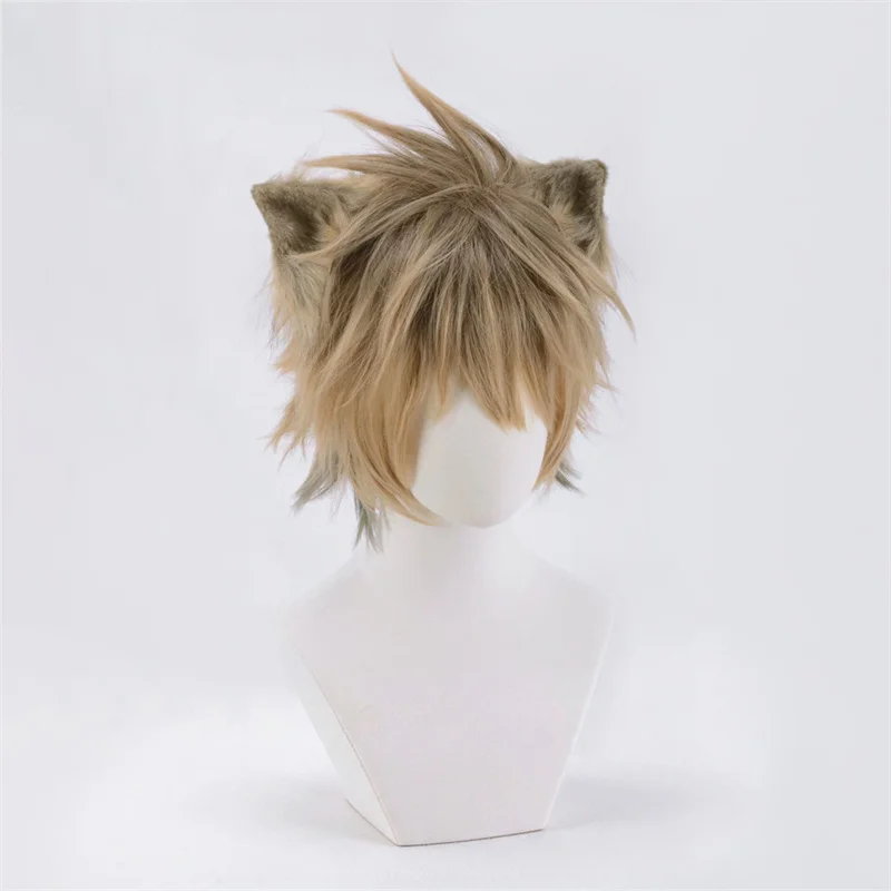 Anime Ruggie Bucchi Cosplay Wig Brown Gradient Short Hair With Lion Ears Heat Resistant Synthetic Halloween Carnival Party Prop