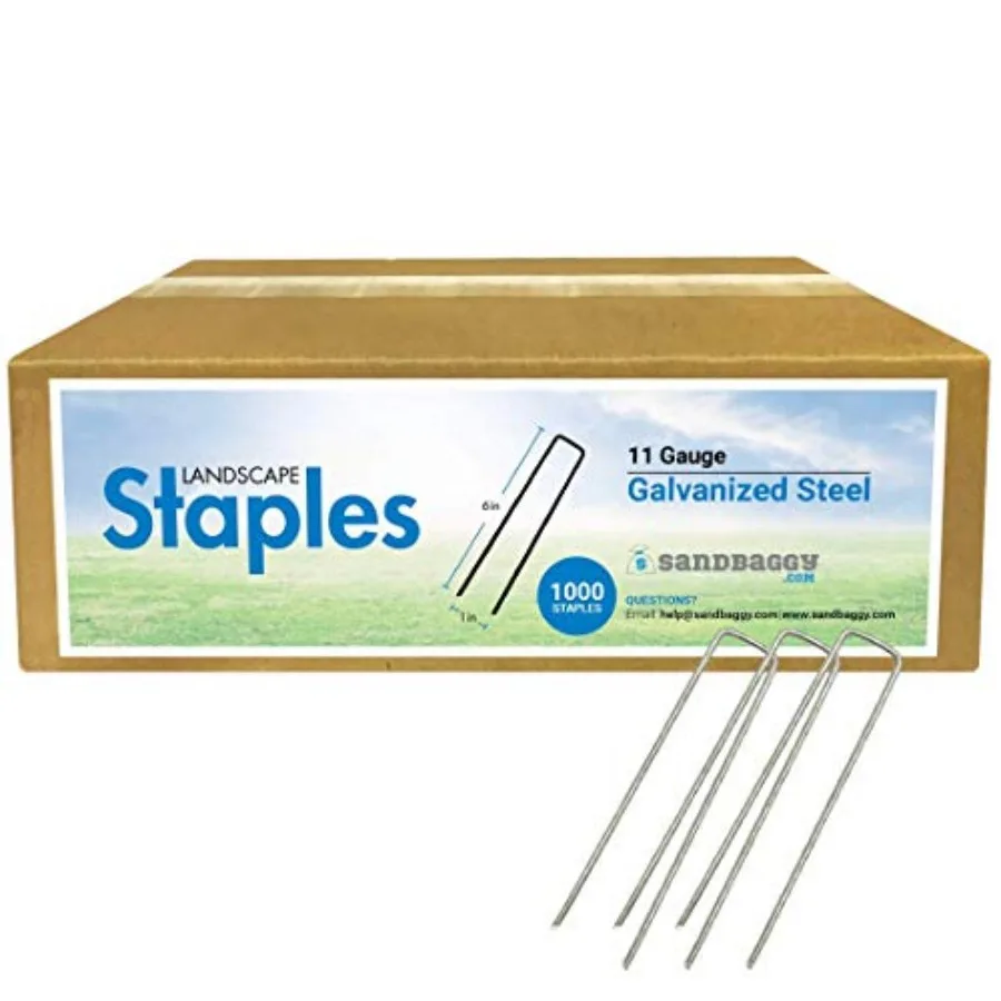

Sandbaggy Galvanized Anchor Pin Landscape Staples - 1000 Pack 6 Inch Length - Ideal for Ground Stabilization Erosion Control an