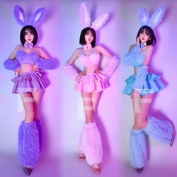 Bunny Girls Plush Bikini Sleeve Leg Cover Gogo Dance Outfit Nightclub Sexy Jazz Dancing Clothes Rave Festival Clothing VDB5631