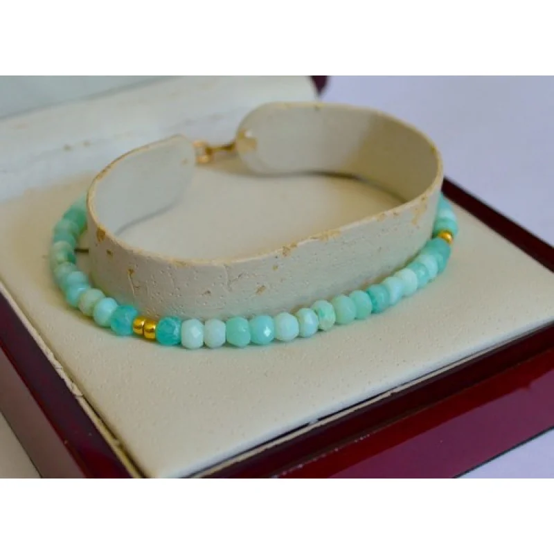 

Natural Faceted Light Blue Larimar Yellow Gold Bracelet Handmade